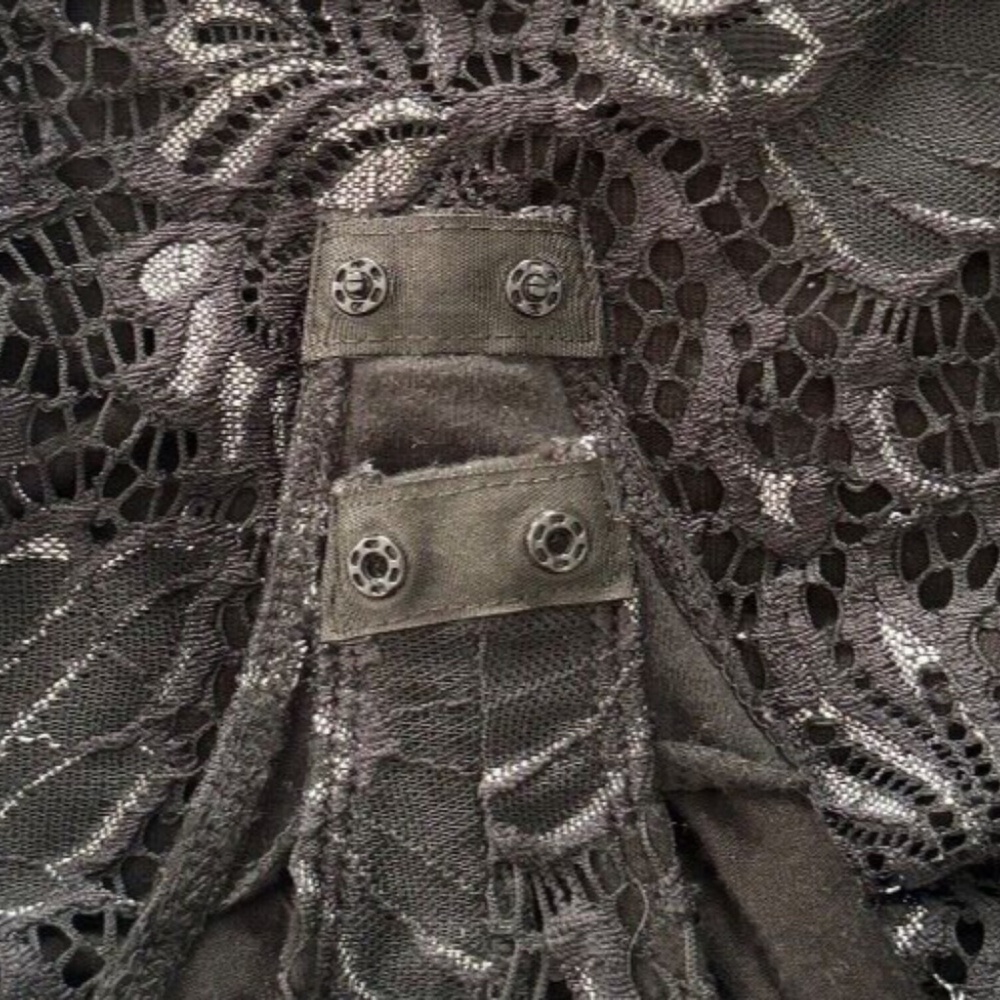 Women's Black Silver Floral Lace Mock Neck Bodysuit Open Low Back ~S~ - Picture 5 of 9